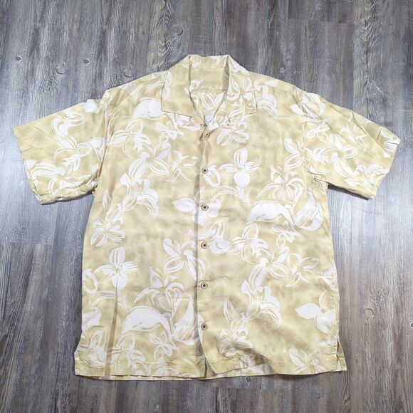 Tommy Bahama Other - Tommy Bahama 100% Silk Yellow Floral Short Sleeve Button-Front Shirt Men's Large